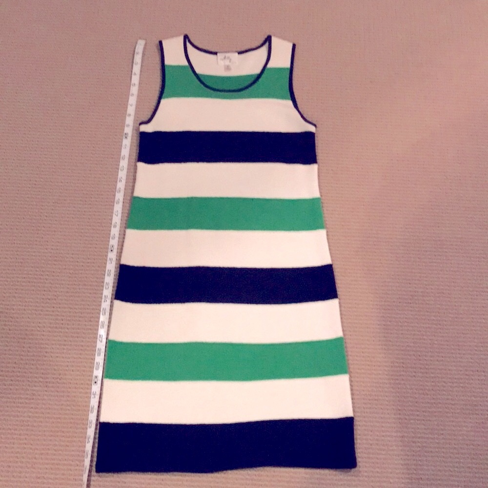 MILLY ADORABLE GREEN AND BLACK STRIPED KNIT DRESS IN PETITE